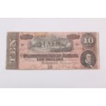 A Confederate States of America 1864 Richmond 10 dollar banknote