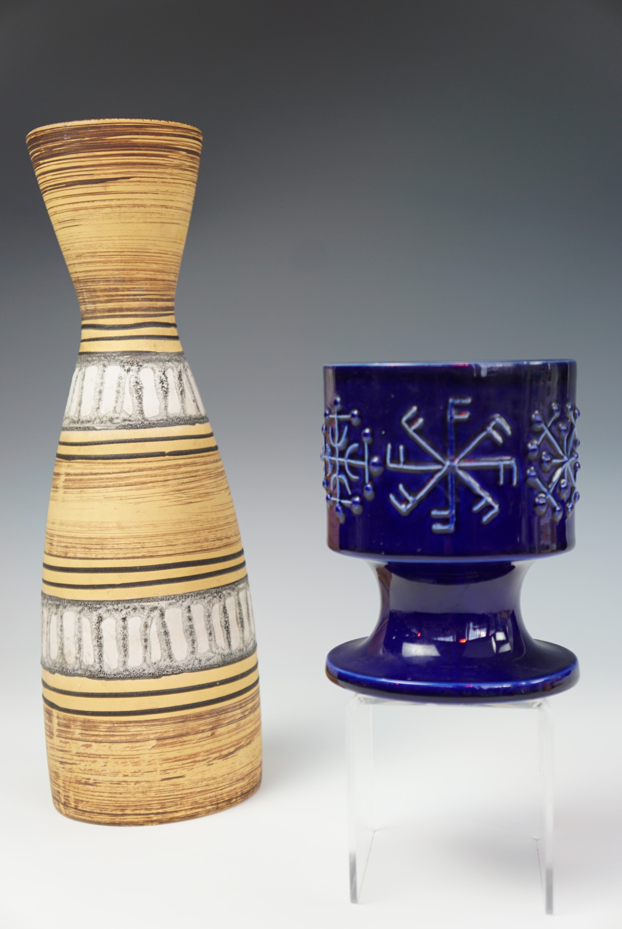 A West German studio ceramic vase and one other, tallest 31 cm