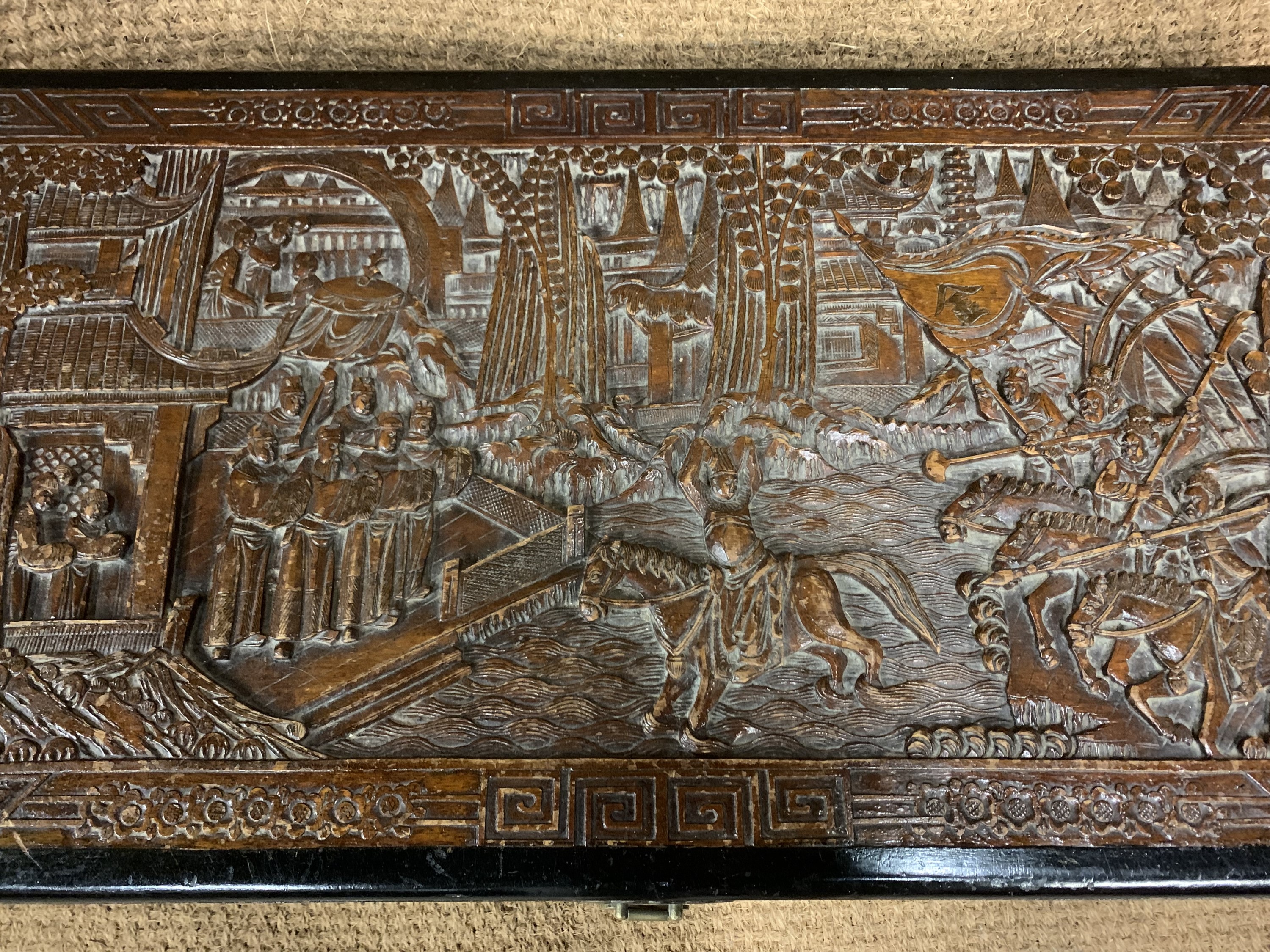 A 20th Century Chinese carved camphor wood chest, 100 cm x 54 cm x 53 cm - Image 3 of 5