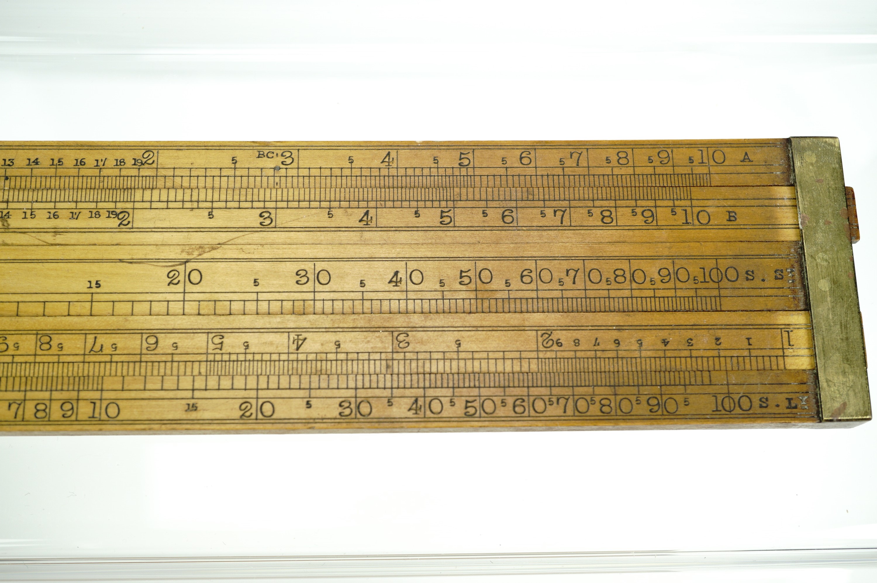 A Reeves Customs and Excise type brass-mounted box wood ruler / gauge, together with a Rabone timber - Image 3 of 11