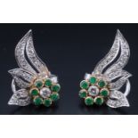 A fine pair of diamond and emerald clip-on earrings