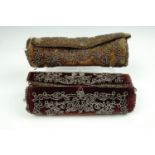 A pair of Georgian velvet and cut steel work cases, having decoration and edging formed from cut