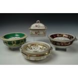 Four Victorian soap dishes, one with cover.