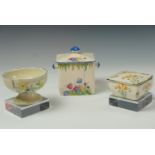 Three items of Art Deco ceramics, comprising Crown Fieldings tea caddy, a Royal Ridgways '