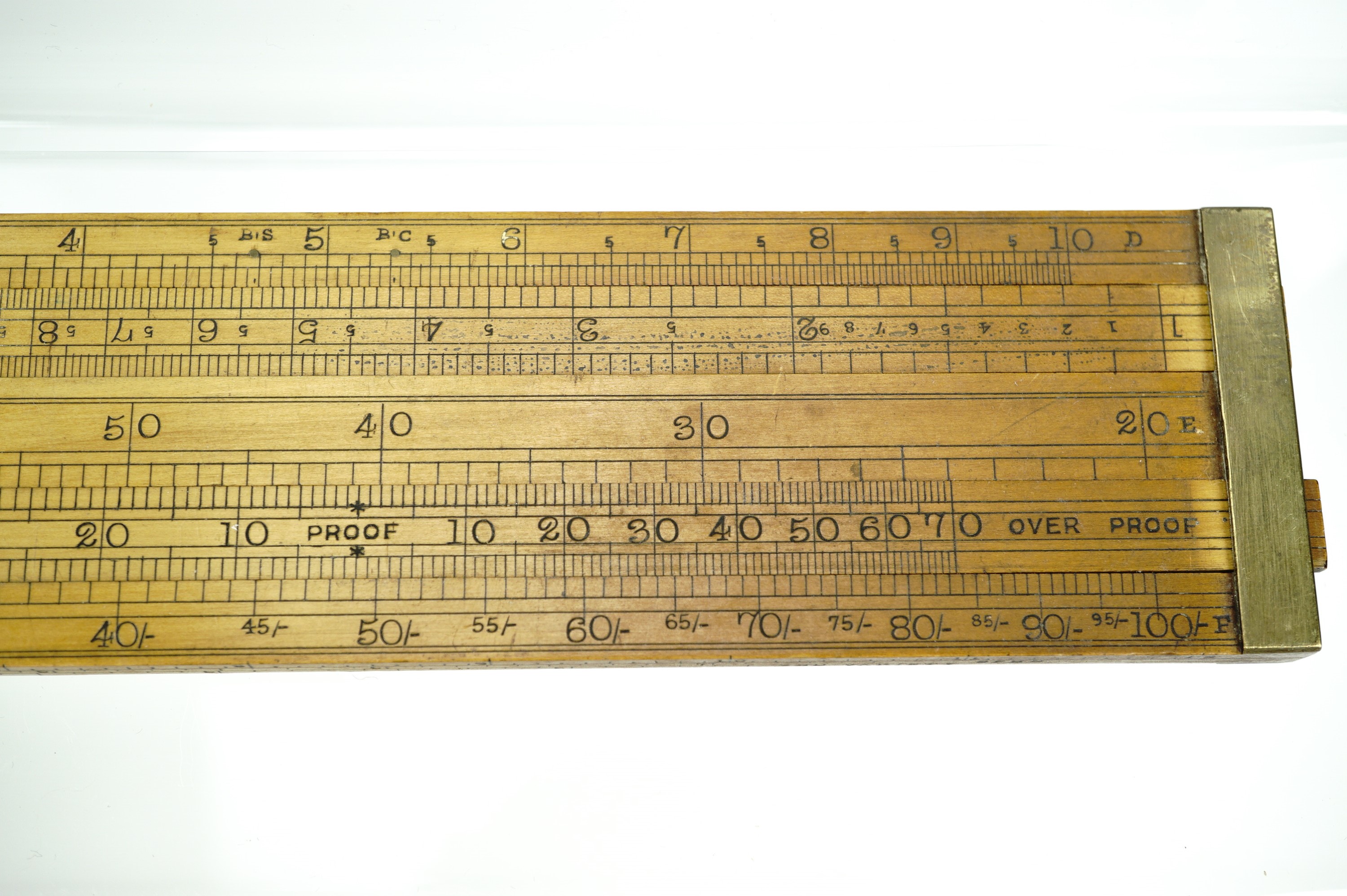 A Reeves Customs and Excise type brass-mounted box wood ruler / gauge, together with a Rabone timber - Image 6 of 11