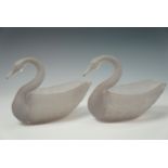 A pair of Victorian moulded glass posy bowls, formed as swans, 13 cm high.