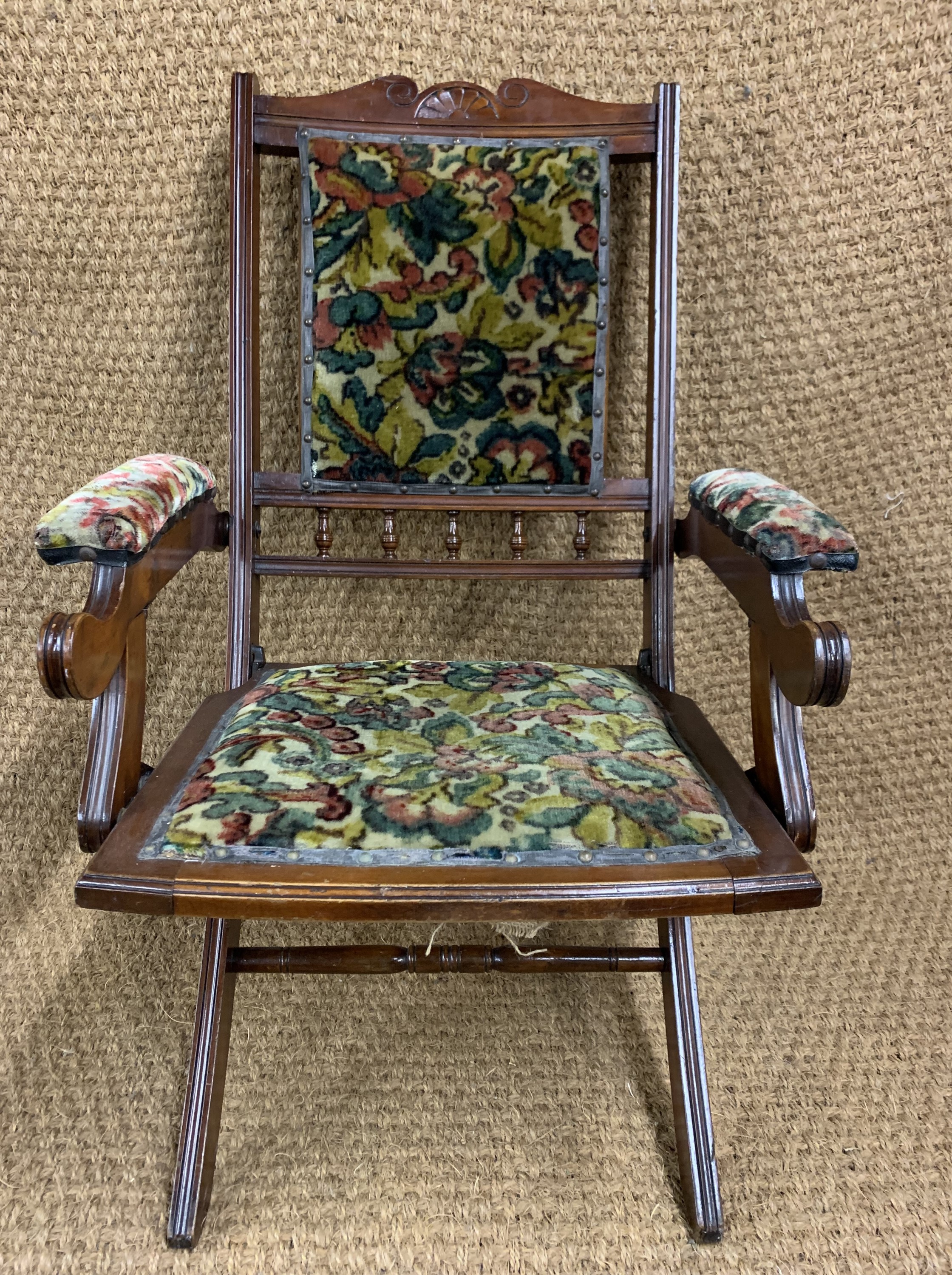 A Victorian upholstered mahogany folding chair - Image 2 of 2