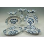 A 19th Century Meissen dessert set in the zweibelmuster or Onion pattern, (some elements a/f)