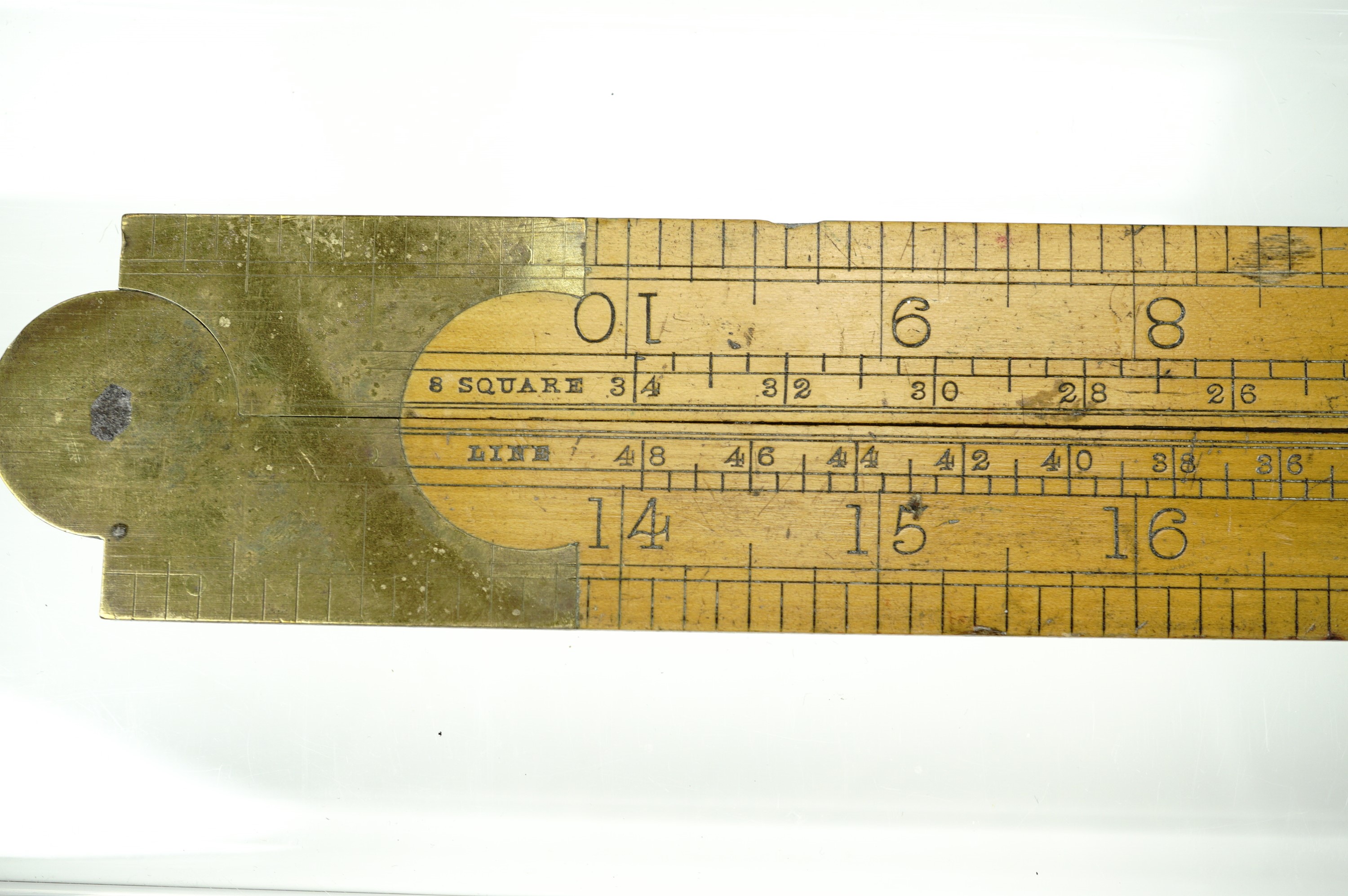 A Reeves Customs and Excise type brass-mounted box wood ruler / gauge, together with a Rabone timber - Image 10 of 11