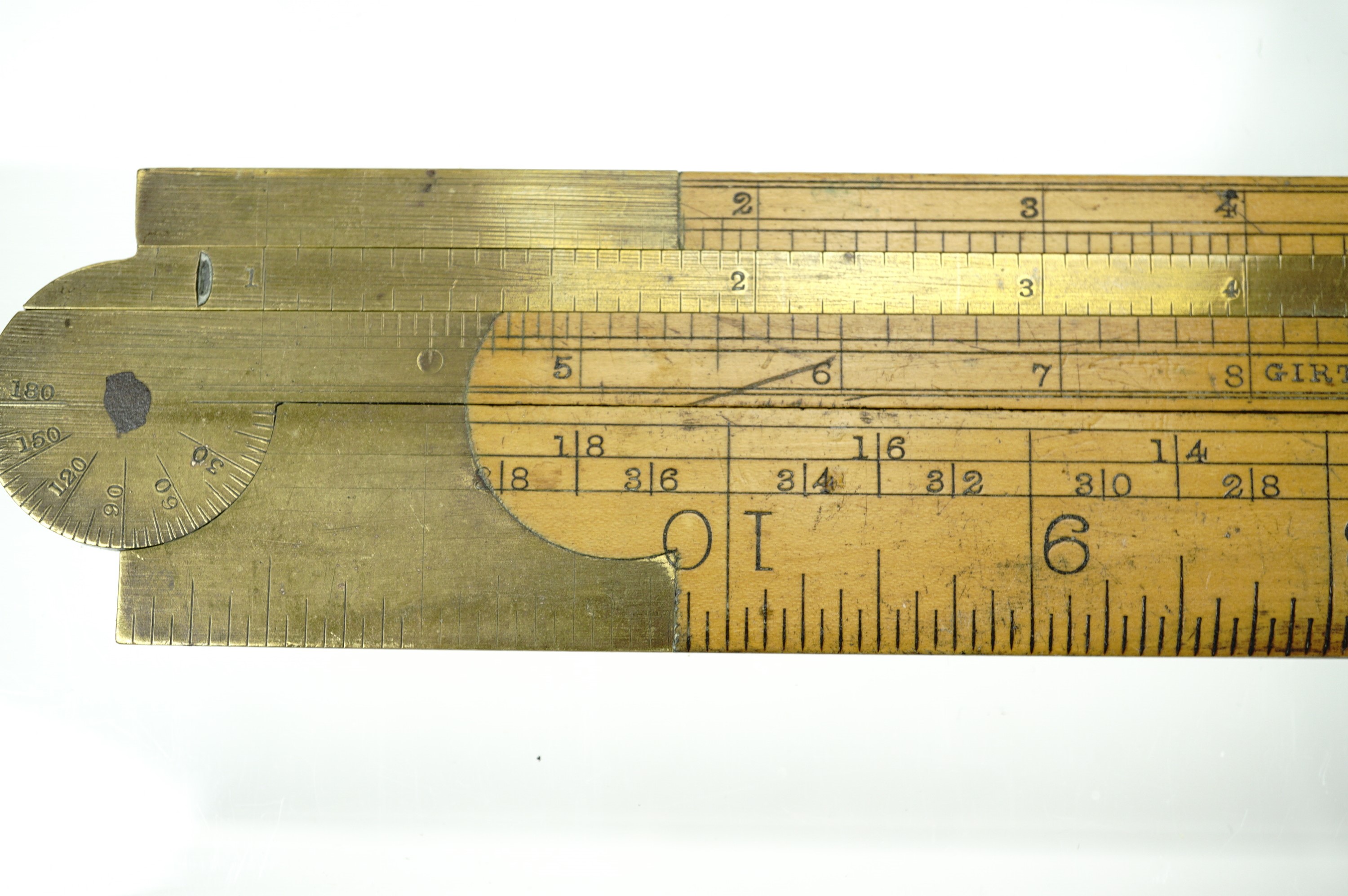A Reeves Customs and Excise type brass-mounted box wood ruler / gauge, together with a Rabone timber - Image 7 of 11
