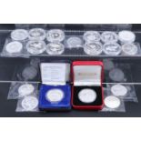 11 European and African 1 ounce fine silver coins together with eight international silver coins