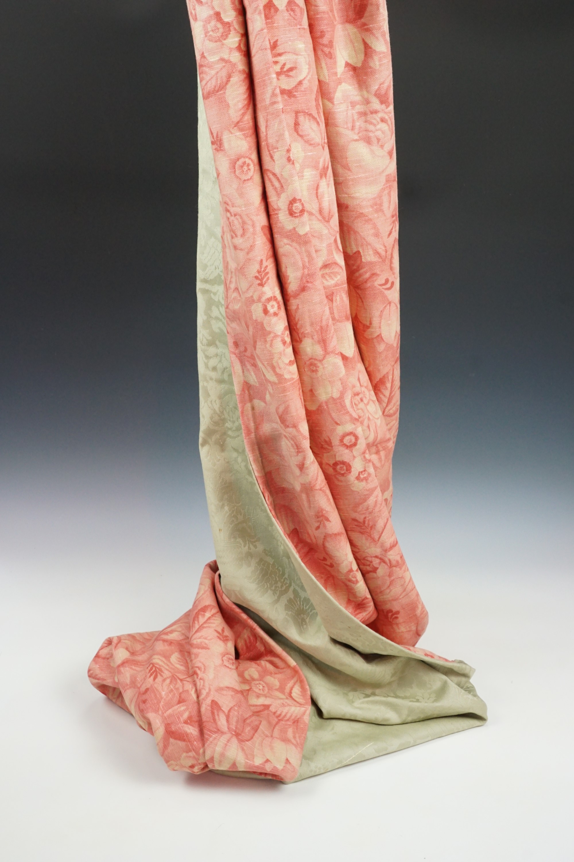 A quantity of vintage interlined and other curtains, together with a pelmet