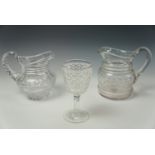 Two quality crystal water jugs with a glass goblet, jugs 18cm