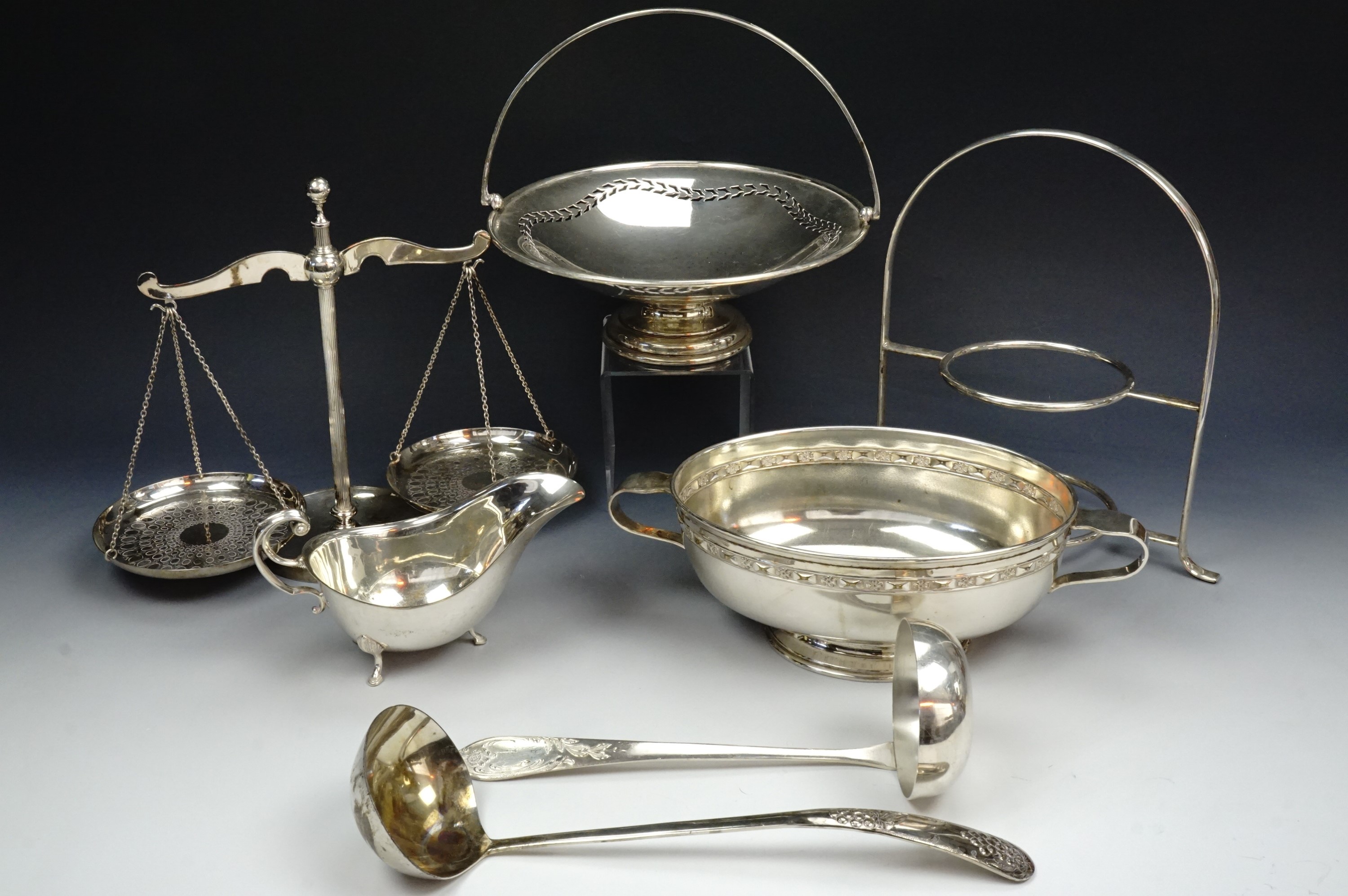 A quantity of electroplate including six Walker & Hall Carlisle sundae dishes, two ladles, two gravy - Image 2 of 2