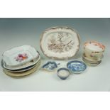 A quantity of 18th and 19th century tableware and teaware comprising tea bowls, slop and sugar