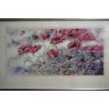A large print after a Chinese watercolour study of wild poppies, in card mount and moulded frame