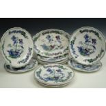 Ten Edwardian Copeland Spode luncheon plates and three conforming serving dishes, polychrome