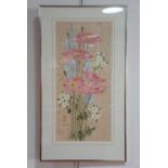 A pair of late 20th Century Chinese paintings on rice paper of wild flowers by Lenore Henselman,