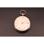 A Victorian silver open faced pocket watch, having a key wound lever movement, (a/f)