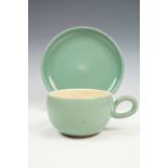 Denby green tableware including tea and coffee pots, Consomme bowls, covered bowls and plates