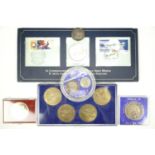 Space exploration commemorative coins, stamps and medallions including a Soviet 1975 Apollo Soyuz
