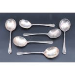 Six early 1970s Royal Navy mess electroplate dessert spoons, ex HMS Pembroke, MOD broad arrow marked