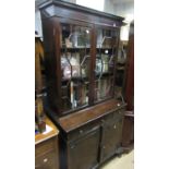 Early 20th Century mahogany bookcase in George III style with a moulded cornice above a pair of