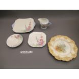 Shelley Art Deco floral decorated part teaset, a pair of Doulton floral decorated plates and a