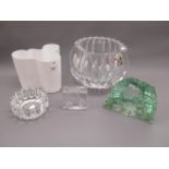 Large Orrefors glass vase together with two Kosta ornaments, an Orrefors ashtray and an Aalto