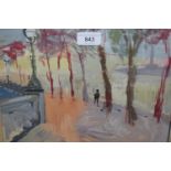Ernest Fedarb, signed gouache painting, figures by the Thames Embankment, 10ins x 12ins