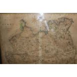 Antique hand coloured map of Surrey by Cary, 15.5ins x 18.75ins, framed