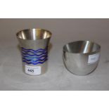 Tamar de Vries Winter silver and enamel decorated Kiddush cup, 3.5ins high, 9 troy ounces together