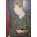 Early 20th Century oil on panel, half length portrait of a lady with a coral necklace, attributed on