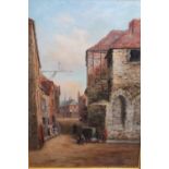 Frank R. Offer, signed oil on millboard, street scene, inscribed verso 'Southampton Old Town Walls',