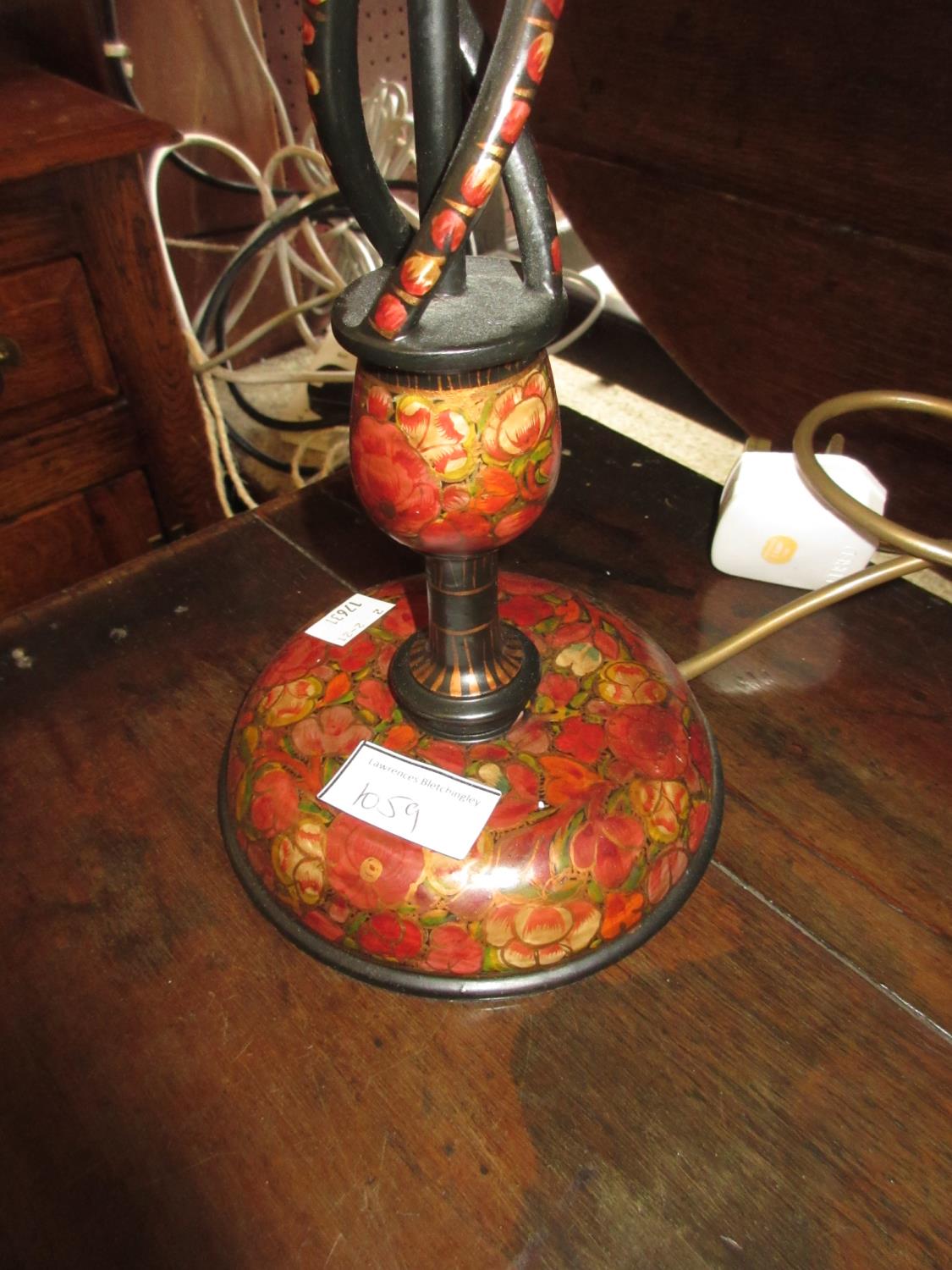 Set of three Kashmiri floral decorated table lamps All are straight and in good condition but they - Image 6 of 10
