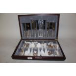 Mahogany cased six place setting canteen of silver plated cutlery