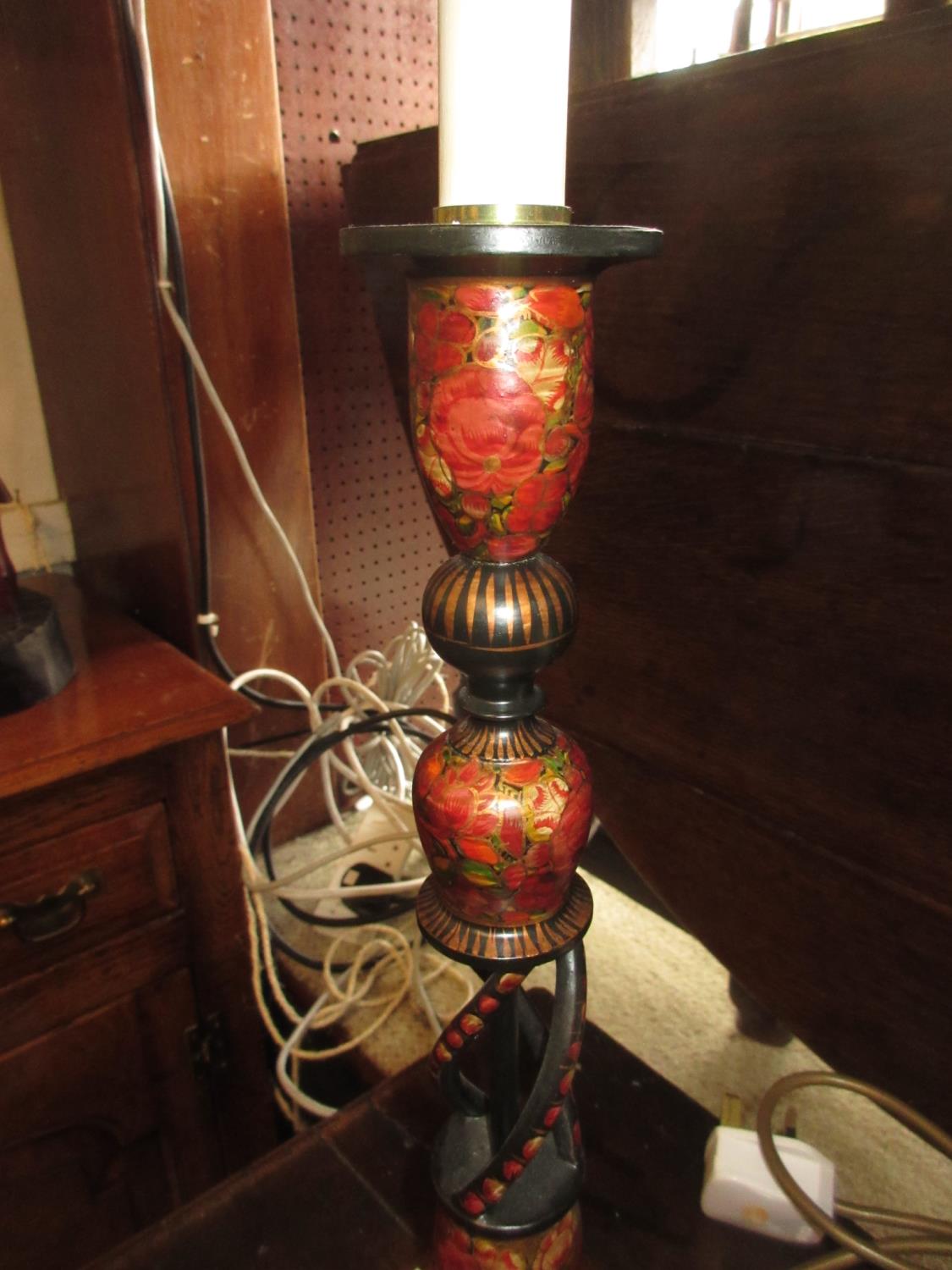 Set of three Kashmiri floral decorated table lamps All are straight and in good condition but they - Image 7 of 10