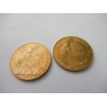 Two French gold twenty franc coins, 1909