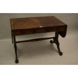 Early 19th Century mahogany drop-leaf sofa table (possibly Irish) with two frieze drawers raised