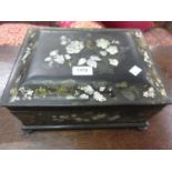 19th Century black lacquered and mother of pearl inlaid work box