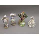 Early 19th Century Walton figure of a piper (at fault), together with three other porcelain figures