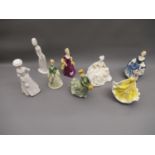 Five various modern Royal Doulton figures, two Spode figures and a Worcester figure All in excellent