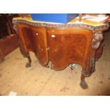 Early 20th Century figured walnut commode in George II style, the painted faux marble top above a