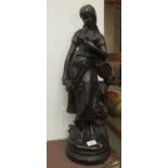 19th Century French bronzed plaster figure of a girl holding a mandolin ' Mignon ', 25.5ins high