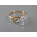 18ct White and yellow gold princess cut diamond trilogy ring, approximately 1ct total, with