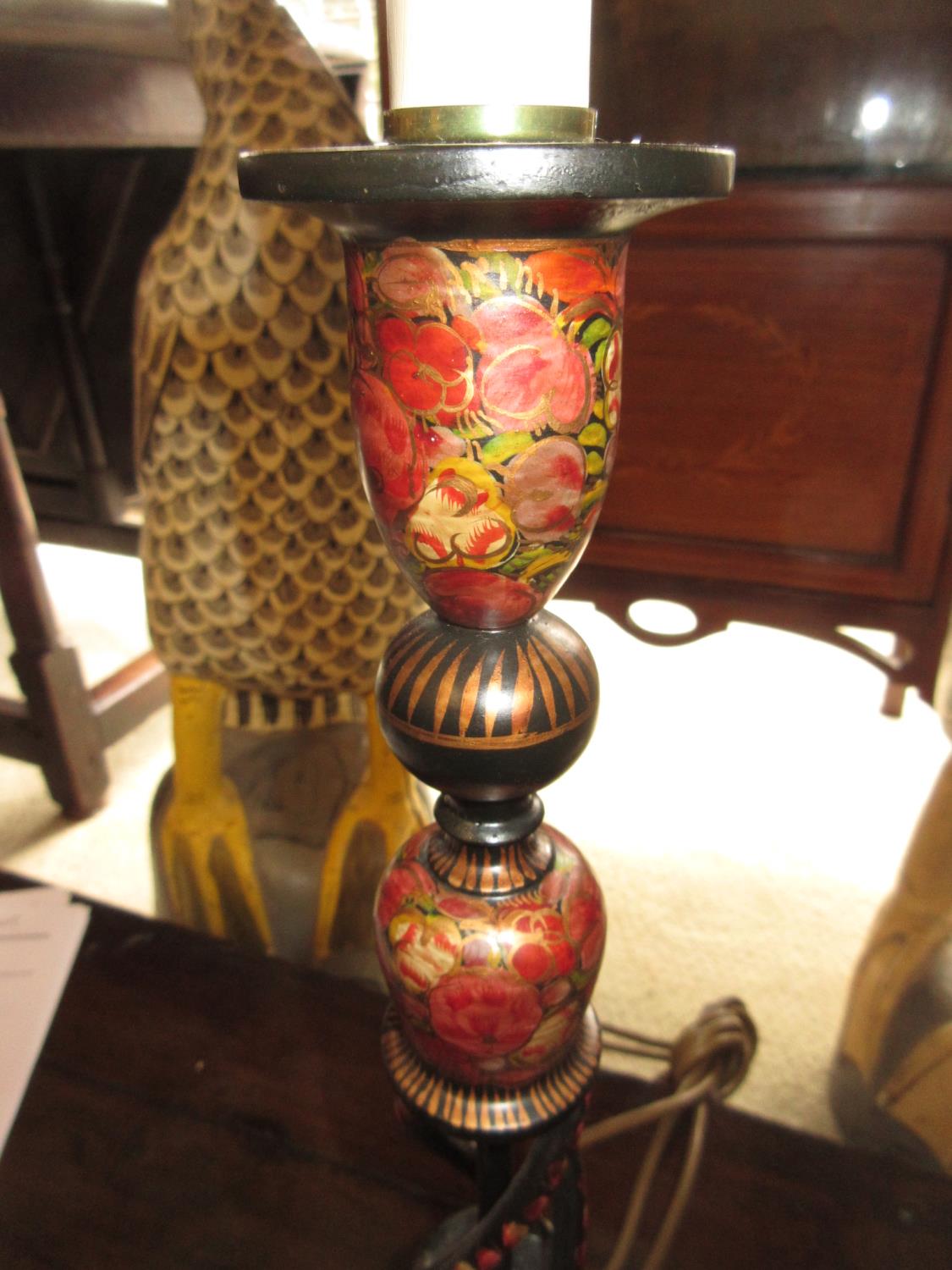 Set of three Kashmiri floral decorated table lamps All are straight and in good condition but they - Image 3 of 10