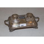 Early 20th Century London silver two bottle inkstand One inkwell has large chip (see photo),