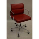 Charles Eames, red leather and chromium adjustable Vitra office chair Leather is all in good