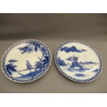 19th Century Imari blue and white charger decorated with a landscape scene, 18.25ins diameter,