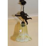 Late 19th / early 20th Century dark patinated spelter ceiling light in the form of a cherub